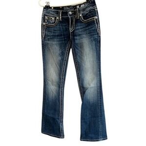 Miss Me Signature Bootcut Jeans Dark Wash Embellished Thick Stitch Denim W. 27